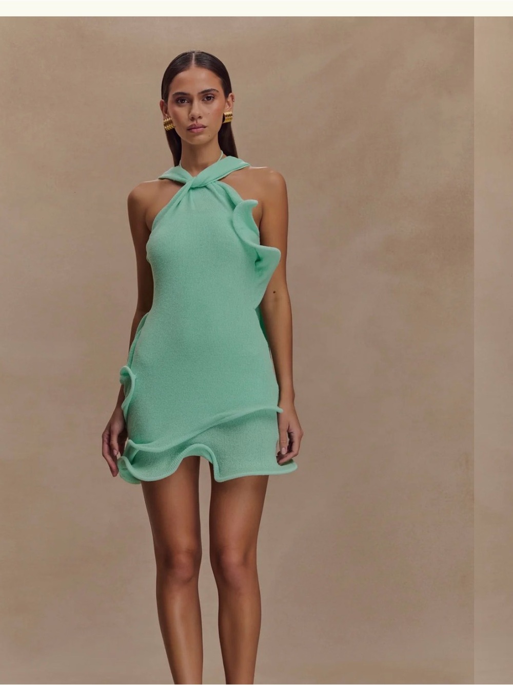 MESHKI Caprice Halter Knit Mini Dress - Lagoon